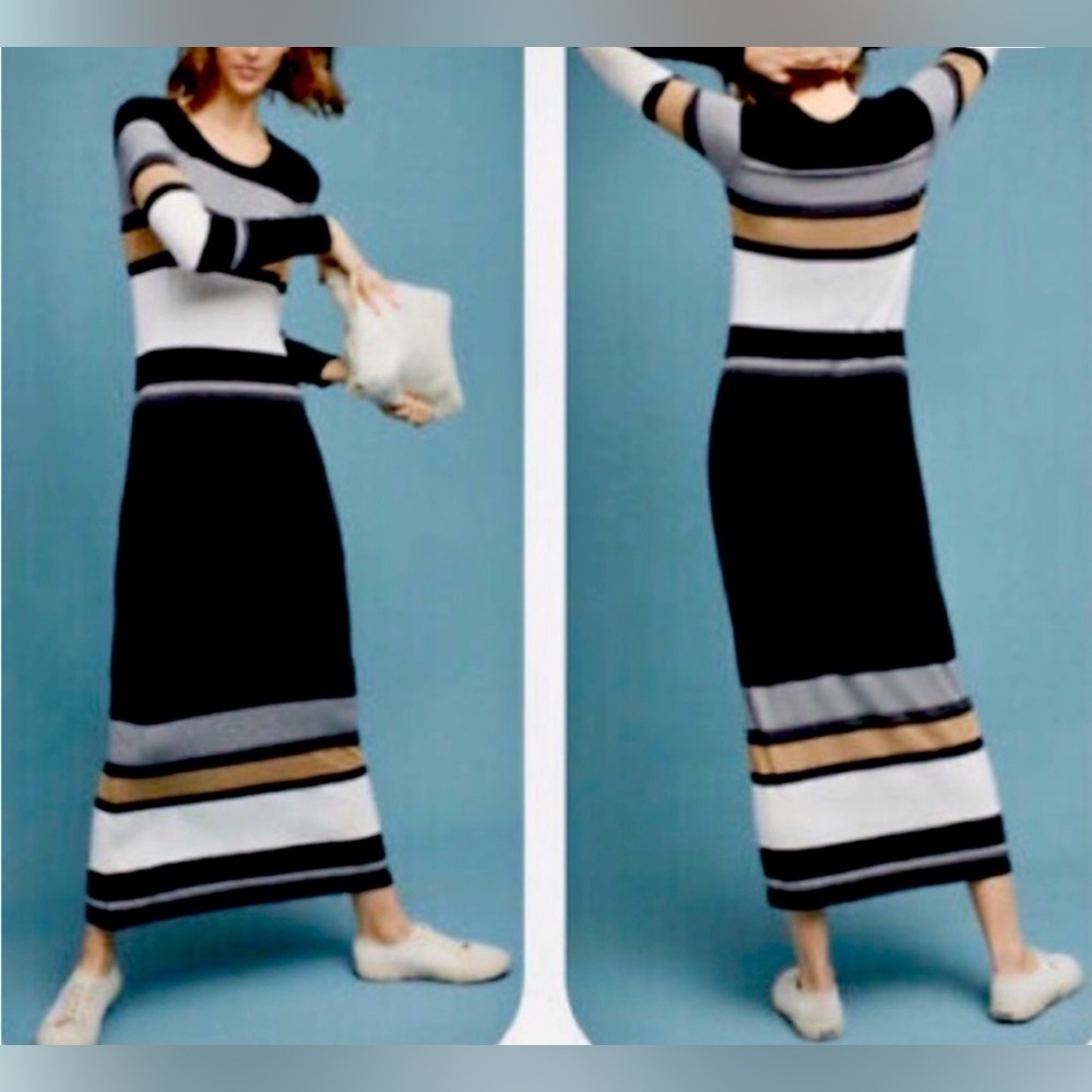 Bailey 44 Norwich Black and Tan Striped Dress